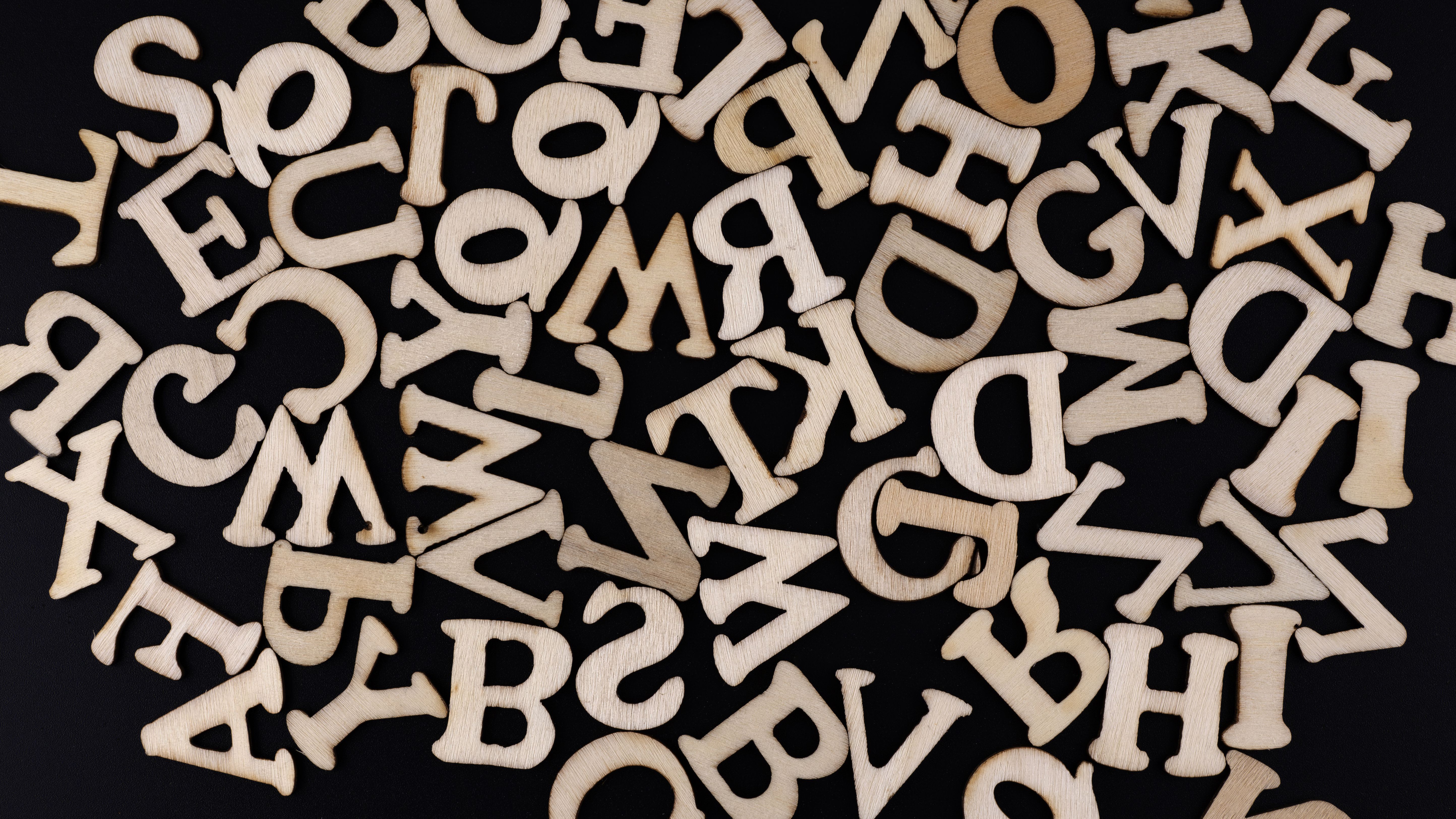 Randomly arranged wooden letters